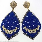 925 SOLID STERLING SILVER BLUE JADE GEMSTONE AND CZ HANDMADE DANGLE EARRING