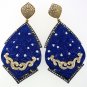 925 SOLID STERLING SILVER BLUE JADE GEMSTONE AND CZ HANDMADE DANGLE EARRING
