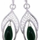 925 SOLID STERLING SILVER GREEN ONYX GEMSTONE &CZ HANDMADE DANGLE EARRING