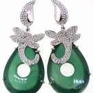 925 SOLID STERLING SILVER GREEN ONYX GEMSTONE & CZ HANDMADE DANGLE EARRING