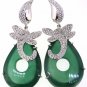 925 SOLID STERLING SILVER GREEN ONYX GEMSTONE & CZ HANDMADE DANGLE EARRING