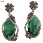 925 SOLID STERLING SILVER GREEN ONYX GEMSTONE & CZ HANDMADE DANGLE EARRING