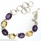 925 SOLID STERLING SILVER AMETHYST CITRINE TENNIS HANDMADE BRACELET HANDMADE
