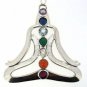 925 SOLID STERLING SILVER 7 GEMSTONES HANDMADE HINDU SEVEN CHAKRA PENDANT 2 INCH
