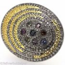 925 SILVERSIZE 6 US 2.60 DIAMOND 1.40 CW MULTI SAPPHIRES HANDMADE ANTIQUE RING