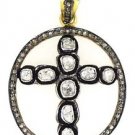 925 SILVER 0.60 CT PAVE DIAMOND 0.70 ANTIQUE CUT POLKI CROSS CHRISTIAN PENDANT