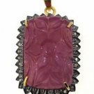 925 STERLING SILVER HANDMADE PENDANT 47.71 RUBY CARVING GEMSTONE 0.25 DIAMOND