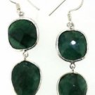 925 SOLID STERLING SILVER HANDMADE DANGLE EARRING LABMADE EMERALD GEMSTONE 35X13