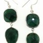 925 SOLID STERLING SILVER HANDMADE DANGLE EARRING LABMADE EMERALD GEMSTONE 35X13