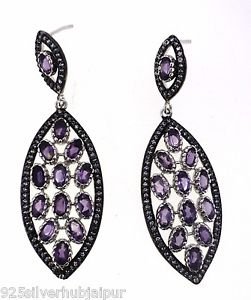 925 SOLID STERLING SILVER LABMADE AMETHYST GEMSTONE MARQUISE EARRING