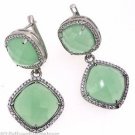 925 STERLING SILVER GREEN PREHNITE GEMSTONE CZ HANDMADE DROP DANGLER EARRING
