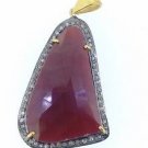925 SOLID STERLING SILVER NATURAL PAVE DIAMOND AND RUBY HANDMADE PENDANT