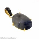925 SOLID STERLING SILVER HANDMADE PENDANT 9.20 SAPPHIRE 0.07 DIAMOND 25X16MM