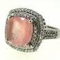 925 SOLID STERLING SILVER CZ HANDMADE ROSE QUARTZ GEMSTONE RING US 8.25