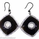 925 SOLID STERLING SILVER BLACK ONYX GEMSTONE & CZ HANDMADE DANGLE EARRING