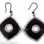 925 SOLID STERLING SILVER BLACK ONYX GEMSTONE & CZ HANDMADE DANGLE EARRING