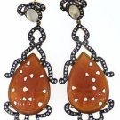 925 SOLID STERLING SILVER ORANGE ONYX,WHITE RAINBOW GEMSTONE CZ HANDMADE EARRING