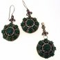 TURKISH 925 SOLID SILVER BRASS HANDMADE EMERALD GEMSTONE PENDANT EARRING SET