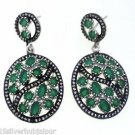 925 SOLID STERLING SILVER LABMADE EMERALD AND CZ HANDMADE EARRING