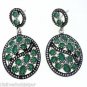 925 SOLID STERLING SILVER LABMADE EMERALD AND CZ HANDMADE EARRING