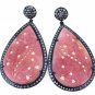 925 SOLID STERLING SILVER PINK OPAL GEMSTONE &CZ HANDMADE DANGLE EARRING