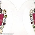 925 SOLID STERLING SILVER HANDMADE VINTAGE EARRING AGATE GEMSTONE 63X22MM