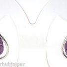 925 STERLING SILVER LABMADE PURPLE CARVED GEM & CZ HANDMADE DANGLE EARRING