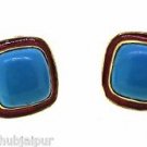 VINTAGE VICTORIAN 18.50 CT TURQUOISE GEMSTONE HANDMADE ENAMELD EARRING STUD 16MM