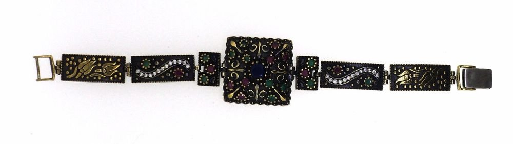 TURKISH 925 SOLID SILVER BRASS HANDMADE BRACELET LABMADE MULTI GEMSTONES 7 INCH