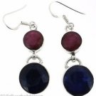 925 SOLID STERLING SILVER RED AGATE AND BLUE AGATE HANDMADE  EARRING