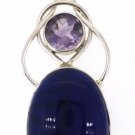 925 SOLID STERLING SILVER ANTIQUE HANDMADE AMETHYST BLUE GEMSTONE PENDANT 65X20