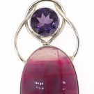925 SOLID STERLING SILVER ANTIQUE HANDMADE AMETHYST PINK GEMSTONE PENDANT 65X20