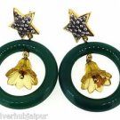 925 SOLID STERLING SILVER GREEN ONYX LABMADE YELLOW GEMSTONE CZ HANDMADE EARRING