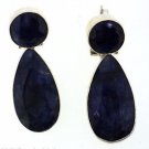 925 SOLID STERLING SILVER HANDMADE DANGLE EARRING LABMADE SAPPHIR GEMSTONE 35X13