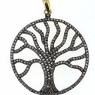925 SOLID STERLING SILVER HANDMADE 1.65CW ROSE CUT DIAMOND KARMA TREE PENDANT