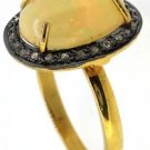 925 SILVER CW 3.65 PAVE DIAMOND NATURAL OPAL OVAL GEMSTONE HANDMADE RING US 7.5