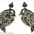 925 SOLID STERLING SILVER JASPER GEMSTONE & CZ HANDMADE DANGLE EARRING