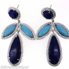 925 STERLING SILVER LAPIS AND TURQUOISE GEMSTONE & CZ HANDMADE DANGLE EARRING