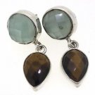 925 SOLID STERLING SILVER HANDMADE EARRING CHALCEDONY AND BROWN GEMSTONE 32X9