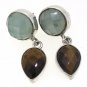 925 SOLID STERLING SILVER HANDMADE EARRING CHALCEDONY AND BROWN GEMSTONE 32X9