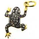 925 SILVER 0.25 CT NATURAL ROSE CUT DIAMONDS VINTAGE ANTIQUE HANDMADE FROG CHARM