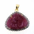 925 STERLING SILVER HANDMADE PENDANT 27.66 RUBY CARVING GEMSTONE 0.30 DIAMOND