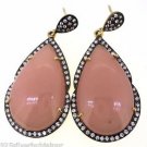 925 SOLID STERLING SILVER PINK AGATE GEMSTONE & CZ HANDMADE DANGLE EARRING