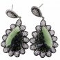 925 SOLID STERLING SILVER GREEN AGATE GEMSTONE CZ HANDMADE DANGLE EARRING