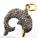 925 SILVER 0.70 CTS ROSE CUT DIAMOND HANDMADE VINTAGE DOLPHIN CHARM PENDANT