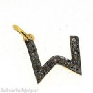 925 STERLING SILVER HANDMADE ALPHABET W CHARM PENDANT 0.20 CT NATURAL DIAMOND
