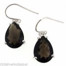 925 STERLING SILVER SMOKEY QUARTZ PEAR SHAPE GEMSTONE HANDMADE HOOK EARRING