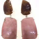 925 SOLID STERLING SILVER PINK OPAL JASPER GEMSTONE HANDMADE DANGLE EARRING