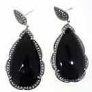 925 SOLID STERLING SILVER LABMADE BLACK ONYX GEMSTONE & CZ HANDMADE EARRING
