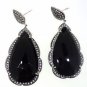 925 SOLID STERLING SILVER LABMADE BLACK ONYX GEMSTONE & CZ HANDMADE EARRING